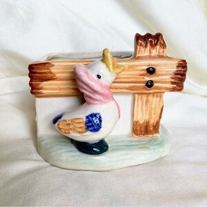 Vintage Kitsch Ceramic Duck TV Planter Retro Style Figurine Mid Century